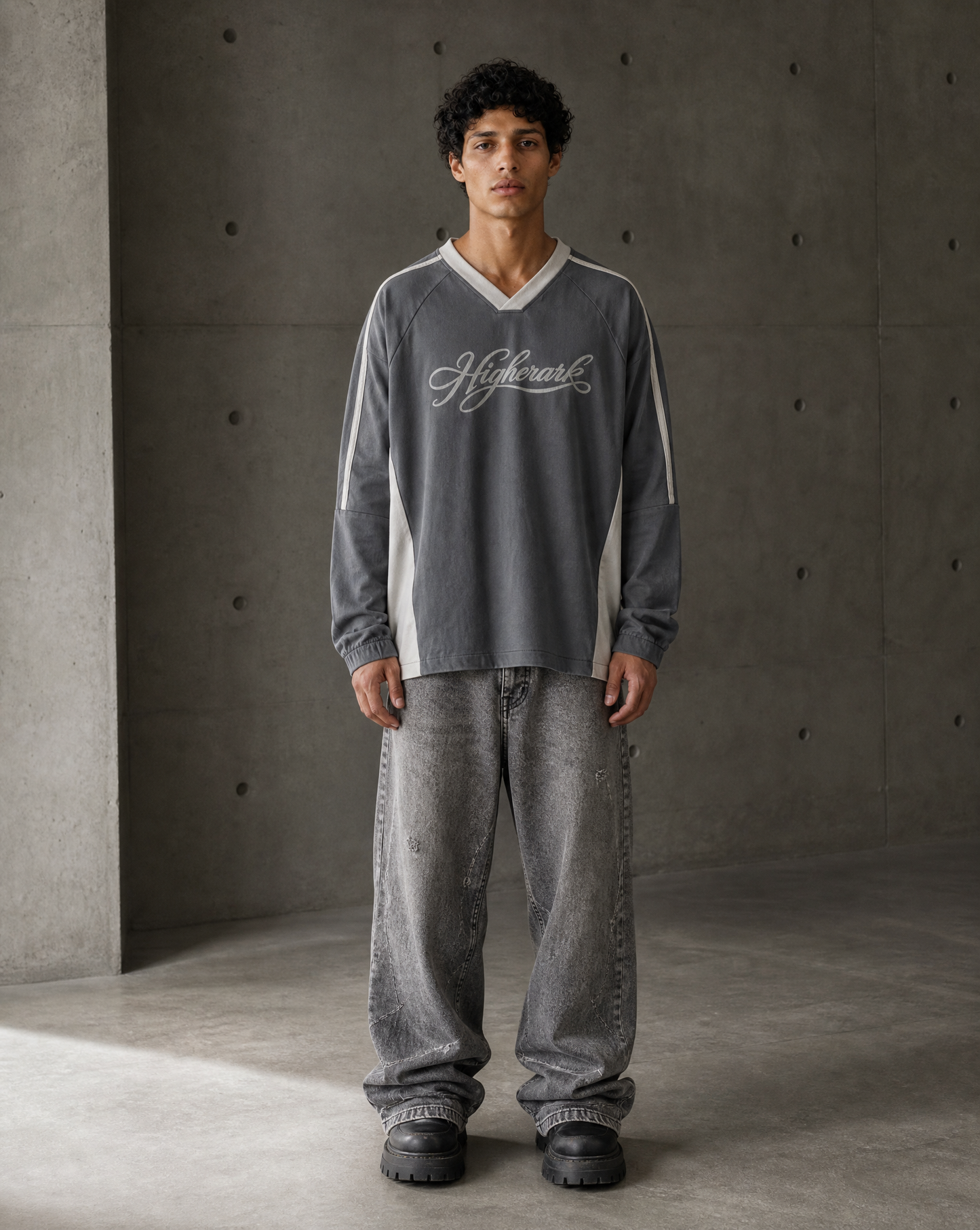 Script Gray Color Block Long Sleeve