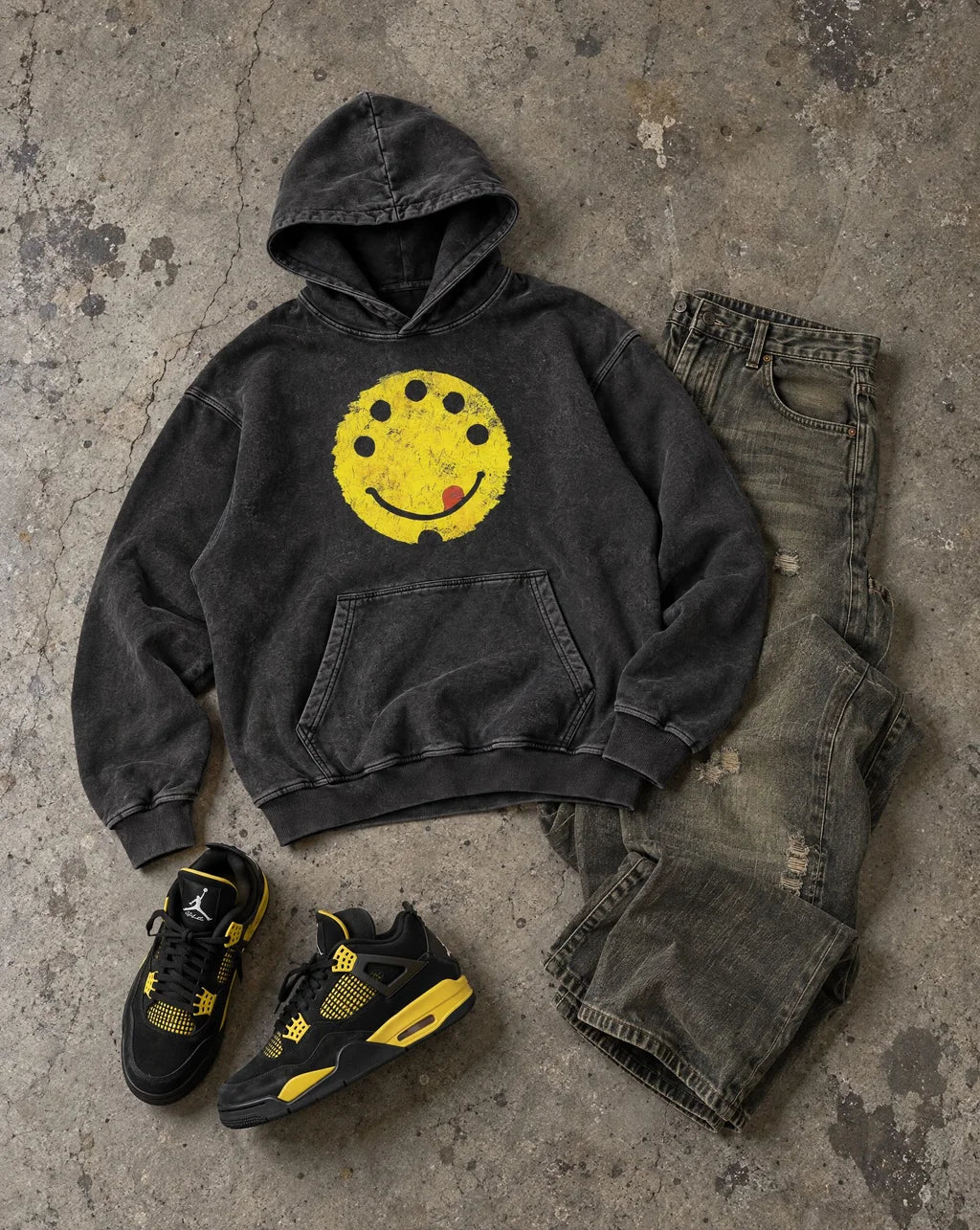 MIDI oversized vintage washed hoodie flat lay by The Higher Ark