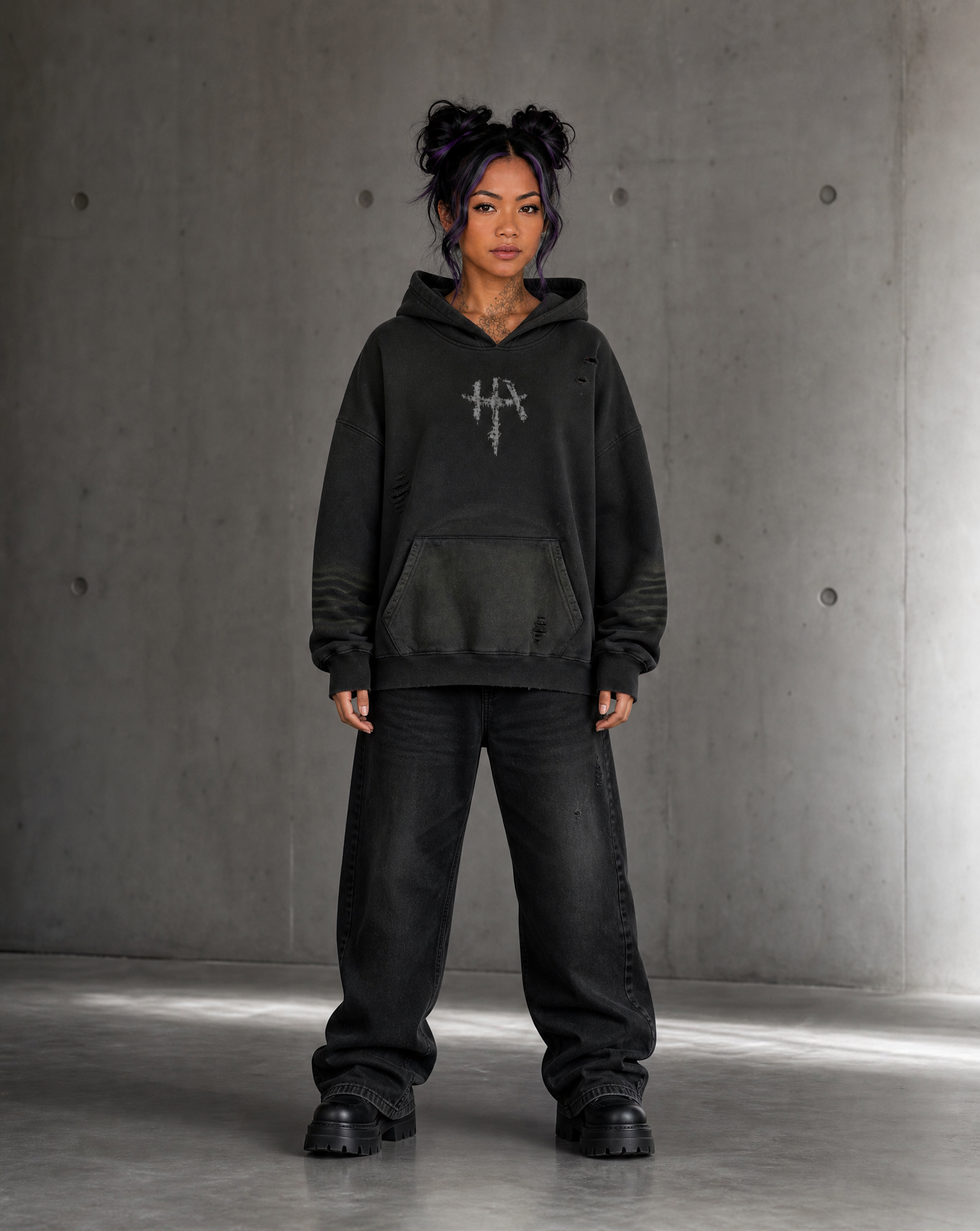 Heavyweight sun-faded hoody with Cross Logo