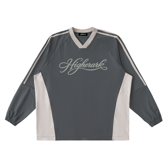Script Gray Color Block long-sleeve sweatshirt by The Higher Ark