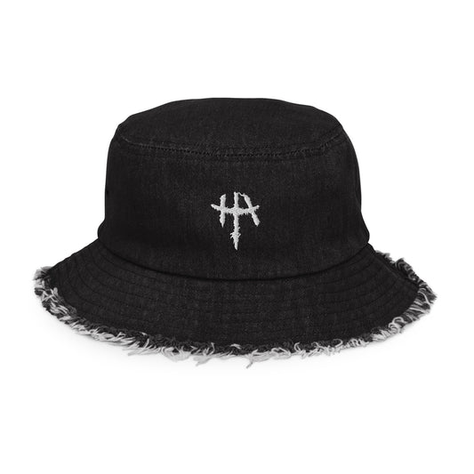 black distressed denim hat