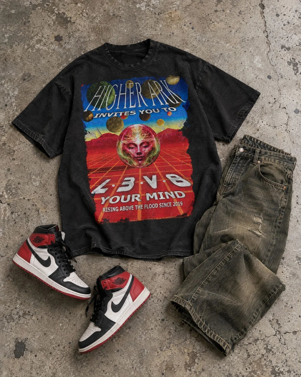 Fantazia vintage washed graphic tee flat lay by The Higher Ark