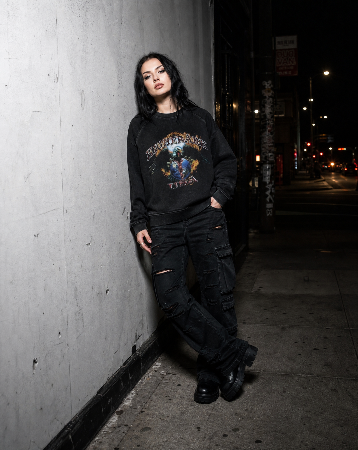 Model wearing the Land of the Free waffle top by The Higher Ark